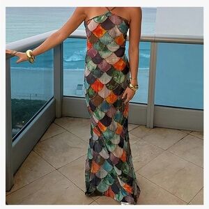 Colorful Mermaid Tail Pattern Maxi Dress